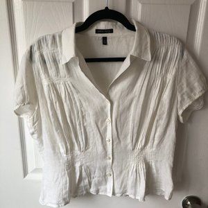 Vintage 90s Anne Klein Linen Crop Blouse in White